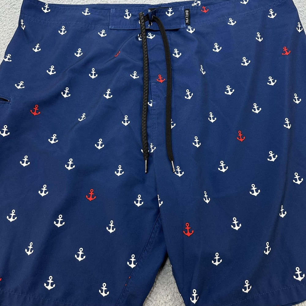 Brooklyn‎ Cloth Boardshorts Mens 38 Navy Blue Anchor Print Stretch Swim Trunks - Picture 2 of 9